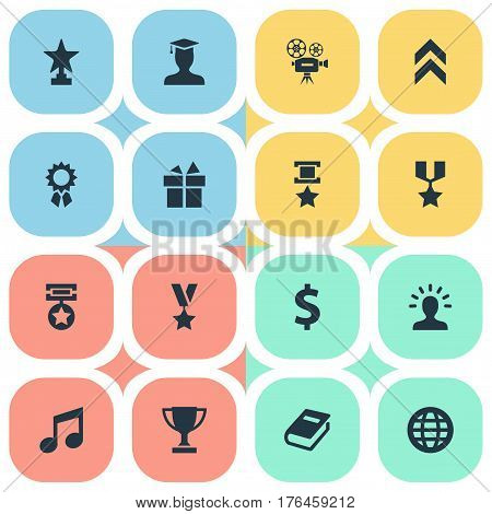 Vector Illustration Set Of Simple Awards Icons. Elements Avatar, Money, Medal And Other Synonyms Graduate, Movie And Trophy.