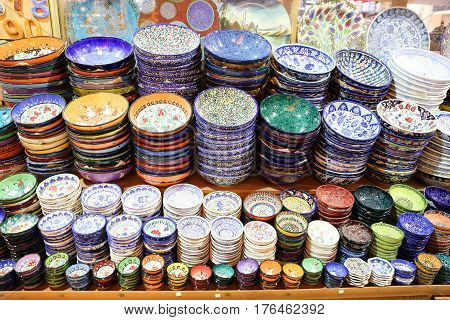 Turkish Ceramics in Grand Bazaar Istanbul City Turkey