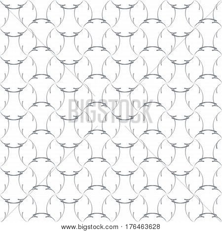 Regular trellis pattern of curved calligraphic strokes. Neutral white and grey ornamental background. Vector seamless repeat.