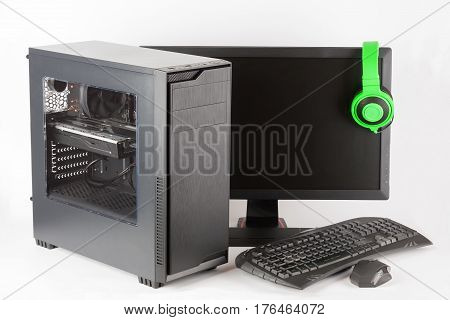 Midi Tower Computer Case With Led Monitor On White Background.