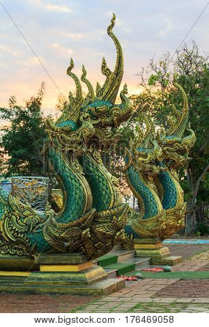 Ubonrachathani,Thailand -  Feb 25 , 2017 : Golden Dragon statue at Thai church in Watsirindhornwararam