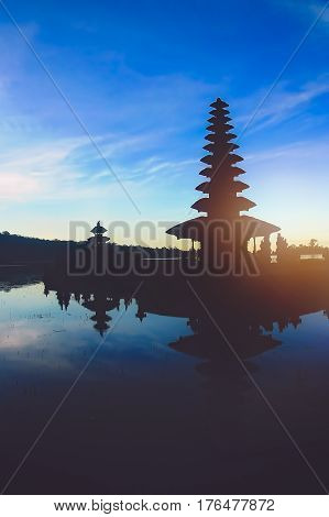 Ulun Danu Temple on the shore of Lake Brataan in Bali in Indonesia