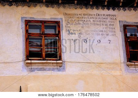 Urban landscape in the downtown of the medieval city Sighisoara, Transylvania