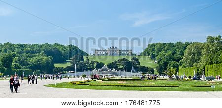 Austria, Vienna - May 8, 2012. Visiting The Schonbrunn Palace, Gardens, View To Gloriette.