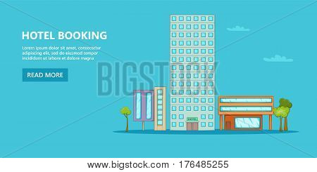 Hotel horizontal banner concept sky. Cartoon illustration of hotel vector horizontal banner concept for web.