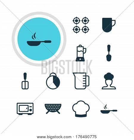 Vector Illustration Of 12 Kitchenware Icons. Editable Pack Of Chef Hat, Tea Cup, Cook And Other Elements.