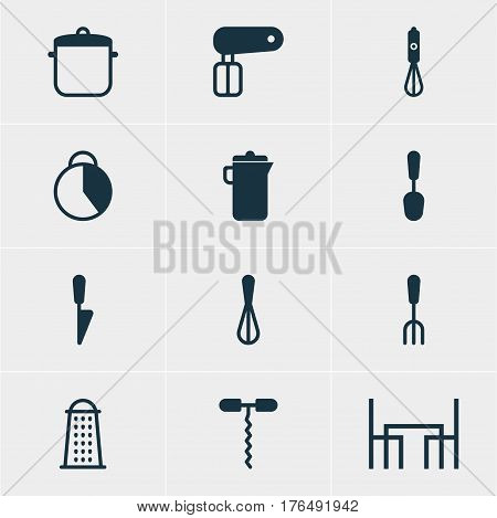 Vector Illustration Of 12 Restaurant Icons. Editable Pack Of Fork, Soup Pan, Timekeeper And Other Elements.