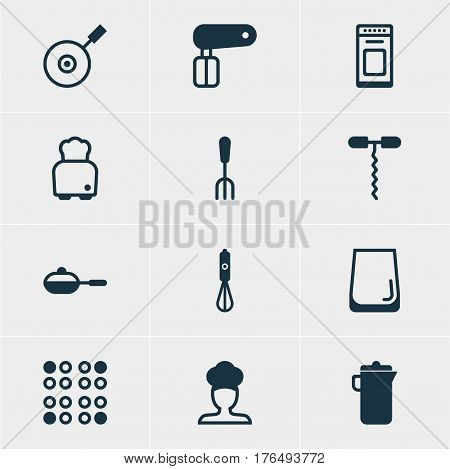 Vector Illustration Of 12 Cooking Icons. Editable Pack Of Glass Cup, Skillet, Bread And Other Elements.