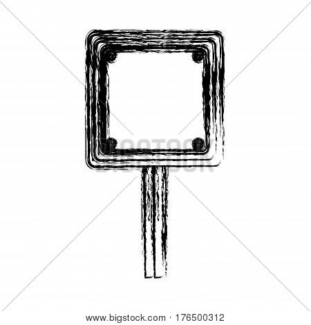 blurred silhouette square shape traffic sign with base pole vector illustration