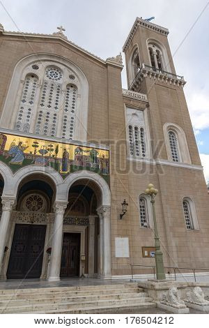 Amazing view of Metropolitan Cathedral in Athens, Attica, Greece