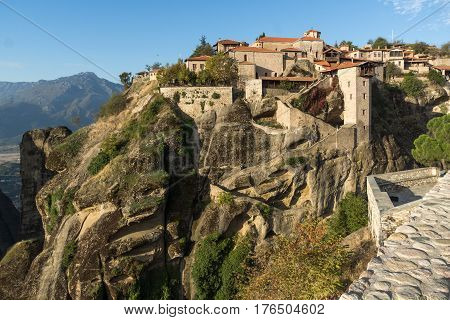 Amazing panorama of Holy Monastery of Great Meteoron in Meteora, Thessaly, Greece