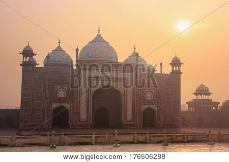 View Of Jawab At Sunrise In Taj Mahal Complex, Agra, Uttar Pradesh, India