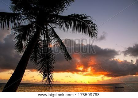 Colorful Sunrise  On The Beach In Lavena Village In Taveuni Island, Fiji