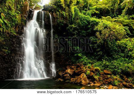 Middle Tavoro Waterfalls In Bouma National Heritage Park, Taveuni Island, Fiji