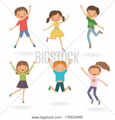 Group of children jumping. Cartoon vector illustration isolated on a white backgroung