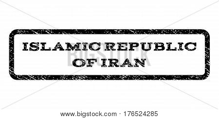 Islamic Republic Of Iran watermark stamp. Text caption inside rounded rectangle with grunge design style. Rubber seal stamp with scratched texture. Vector black ink imprint on a white background.
