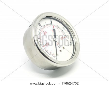 Closeup Of A High Pressure Manometer On White Background.