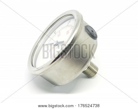 Closeup Of A High Pressure Manometer On White Background.