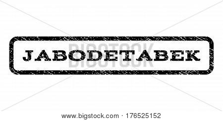 Jabodetabek watermark stamp. Text tag inside rounded rectangle frame with grunge design style. Rubber seal stamp with scratched texture. Vector black ink imprint on a white background.