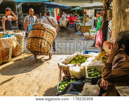 BANGKOK THAILAND - JANUARY 18 2014: Vegetables market or Pak Khlong Talat market. Bangkok, Thailand