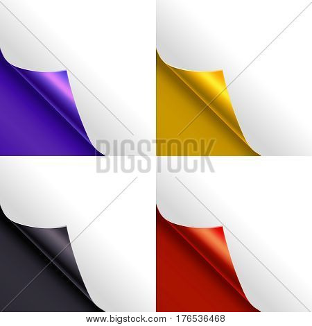 White Blank Paper Page with a Curled Color Corner Set. Vector illustration