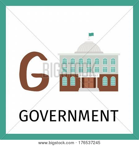 Alphabet card for kids with goverment building. Letter G card vector illustration