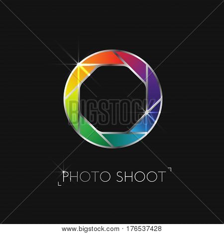 Shining logo with a diaphragm from the camera. Vector illustration.
