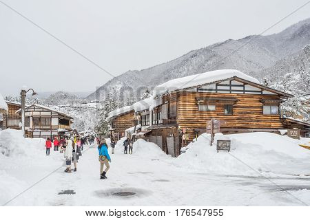 Shirakawa, Japan - 14 FEB 2017: Traditional Gusso farmhouse at Shirakawa go village, Japan.Winter in Shirakawa-go Japan