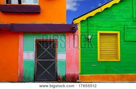 colorful Caribbean houses tropical vivid colors Isla Mujeres Mexico
