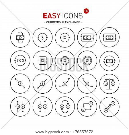 Vector thin line flat design icons set for money, exchange and currency themes