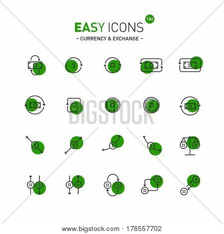 Vector thin line flat design icons set for money, exchange and currency themes