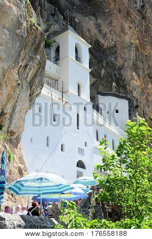 Believers Lined Up For The Visit Of The Ostrog Monastery Near Danilovgrad