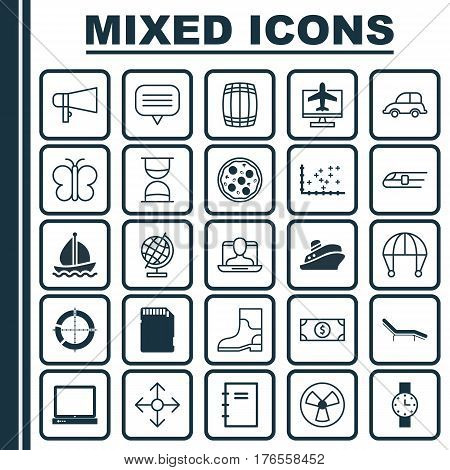 Set Of 25 Universal Editable Icons. Can Be Used For Web, Mobile And App Design. Includes Elements Such As Text Bubble, Cask, Metro And More.
