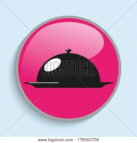 Cooked food on the plate under the hood. Vector icon.