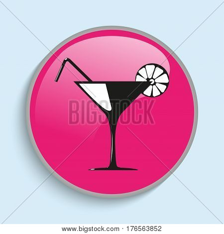 Cocktail glass with a cocktail and a piece of lemon. Vector icon.