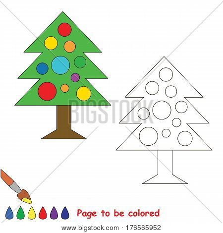 New Year Tree to be colored. Coloring book to educate preschool kids with easy kid educational gaming and primary education of simple game level of difficulty.