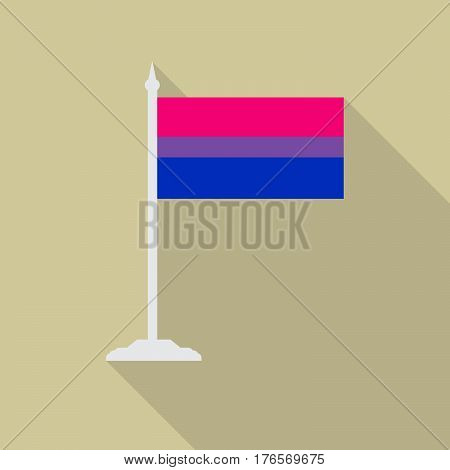 Bisexual pride LGBT flag with flagpole flat icon with long shadow. Vector illustration EPS10.