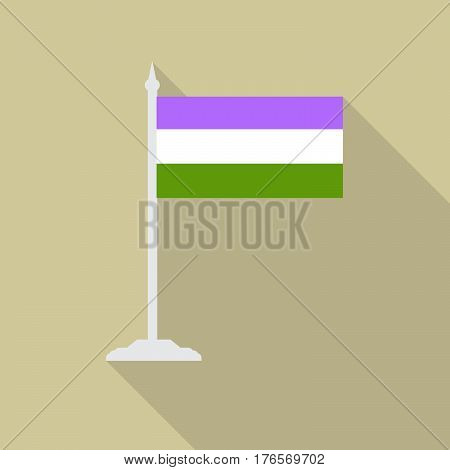 Gendergueer (Non-Binary) pride LGBT flag with flagpole flat icon with long shadow. Vector illustration EPS10.