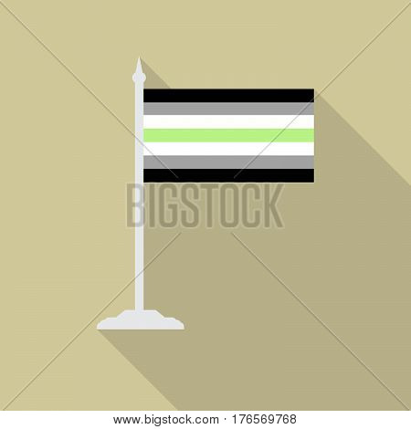 Agender pride flag with flagpole flat icon with long shadow. Vector illustration EPS10 of a rainbow pride flag.
