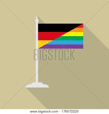 Germany gay pride flag  with flagpole flat icon with long shadowt. LGBT community flag.