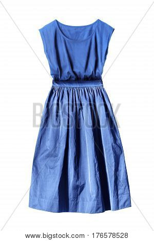 Blue elegant knee length dress on white background