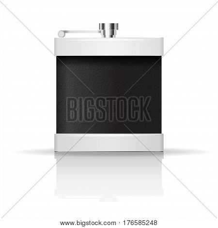 Hip flask wrapped in leather. Isolated on white background.