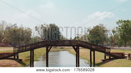 Antique old wooden bridge ancient style for cross the river
