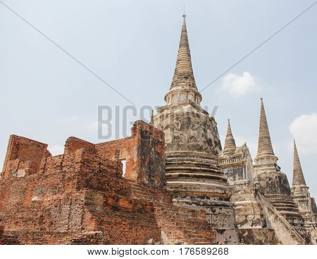 Ancient buddha statue archaeological site at Ayutthaya in Thailand