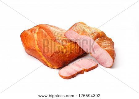 balyk on a white background. dried meat. beef, pork