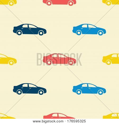Seamless pattern. Colorful cute cars on light background