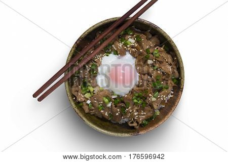 Japanese food rice with slice pork and egg, Butadon