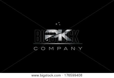 Pk P K  Silver Grey Metal Metallic Alphabet Letter Logo Icon Template