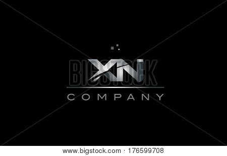Xn X N  Silver Grey Metal Metallic Alphabet Letter Logo Icon Template