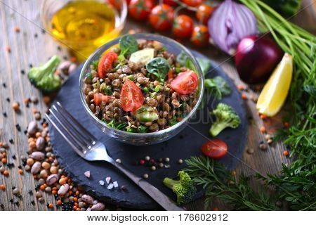 Lentil salad with veggies healthy food vegetarian and vegan snack clean eating diet detox